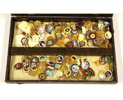 A collection of vintage enamelled bowls badges.