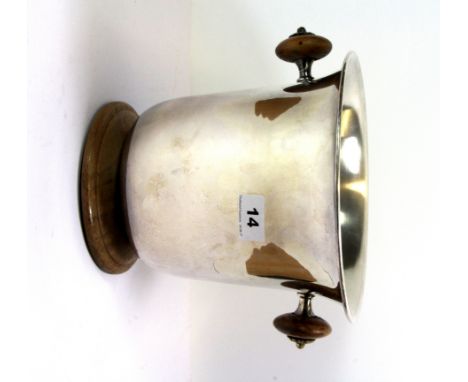 A vintage wood and stainless steel ice bucket, H. 22cms.