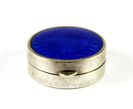 A guilloche enamelled patch box (stamped 925 with import mark), Dia. 2.5cms.