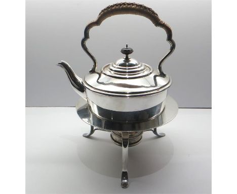 Silver kettle on stand full Sheffield  Silver hallmarks makers James Dixon and sons date letter r total weight 1257g 