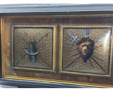 Antique continental framed enamel coat of arms plaques Each enamel plaque measures approx 125 mm by 125mm and is set in a orn