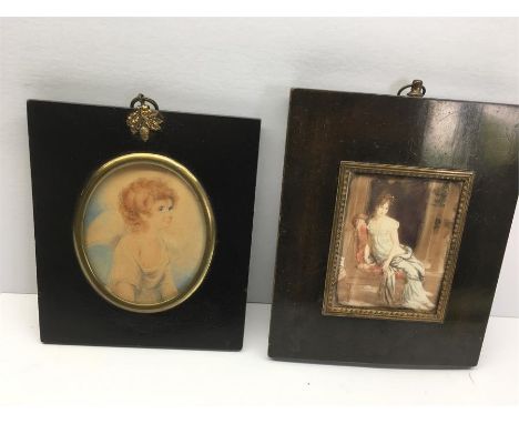 2 framed vintage miniature paintings 