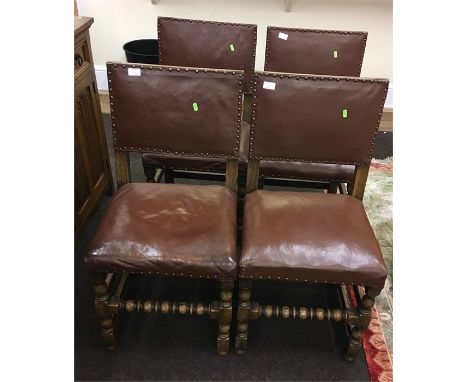 Set 4 Leather back & seated bobbin leg chairs