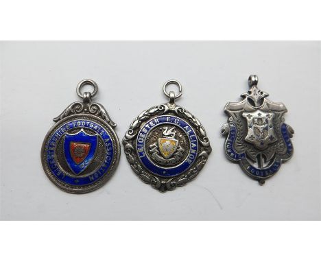 3 Silver & enamel football medal fobs 