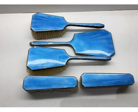 Silver & Enamel 5 Piece Enamel Brush Set Enamel wear to brush and mirror 
