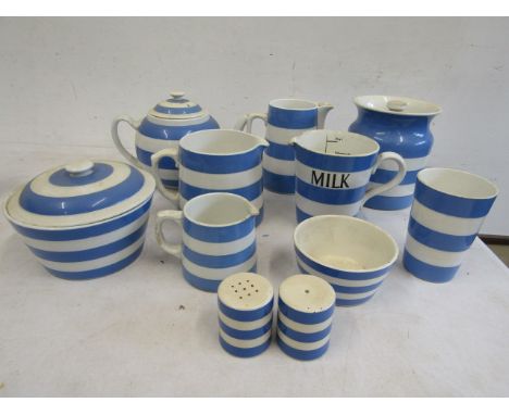 T&amp;G Green Cornish ware jugs, teapot, cruet, lidded pot, storage jars, beaker