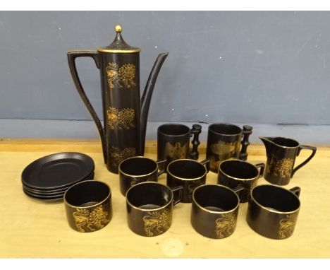 Mid century Portmeirion 'Gold Lion' part coffee set for 6 and 2 'Zodiac' mugs&nbsp;