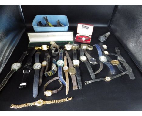 A large collection of watches - to include Rone incabloc, Ingersol, Timex, Citron, Lorus, Sekonda, etc.. some a/f&nbsp;