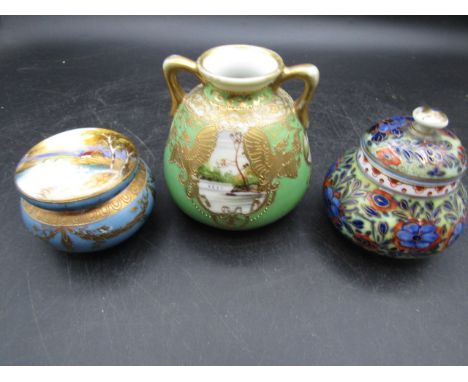 Sitzendorf lidded pot and Noritaki handled vase and lidded pot 5/6/10cmH