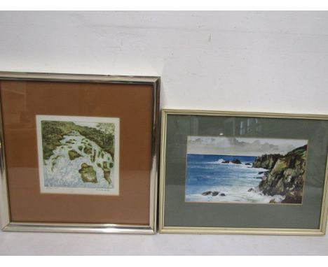 Artist proof watercolour Sally ? and a signed seascape watercolour 37x37/42x28cm