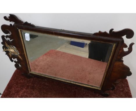 19th C Chippendale style bevelled edge wall mirror in mahogany frame 