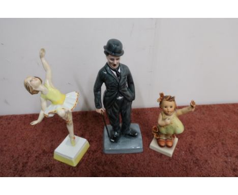 Royal Doulton figure of Charlie Chaplin No. HN2711 limited edition 1556, a Royal Worcester figurine 'Thursday's Child is Full