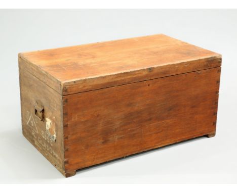 A 19TH CENTURY COLONIAL TEAK TRUNK, rectangular. 44cm high, 86cm wide, 50.5cm deep