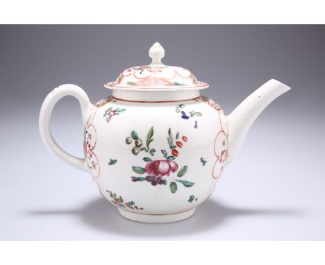 A PHILIP CHRISTIAN (LIVERPOOL) TEAPOT, CIRCA 1770, polychrome painted with floral sprays and sprigs, highlighted with gilding