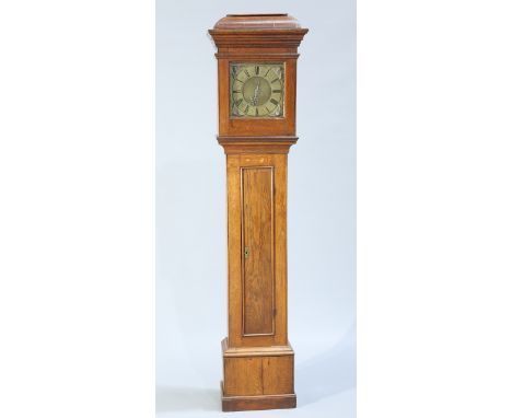 A 17TH CENTURY OAK 30-HOUR LONGCASE CLOCK, the 9.5-inch square brass dial signed Thomas Cattell Londini Fecit, with single po