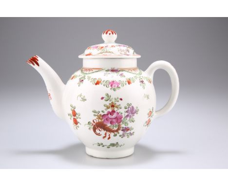 A LOWESTOFT TEAPOT, CIRCA 1780, painted with a Curtis style floral pattern. 14cm highThe absence of a Condition Report does n