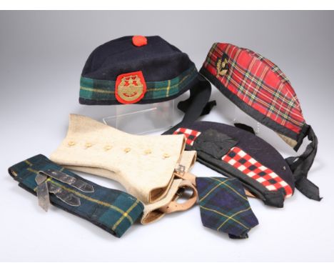 THREE GLENGARRY CAPS: Gordon School (with twin badges), Gordon Highlanders and a civilian example with thistle badge together