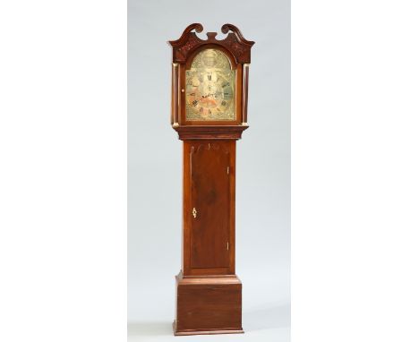 A MAHOGANY LONGCASE CLOCK, the 13-inch brass break arch dial signed Wilm Dobie Falkirk, with subsidiary seconds dial and engr