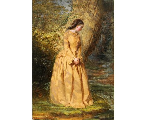 GEORGE HAMILTON (1855-1935), YOUNG LADY WITH CLASPED HANDS BY A STREAM, PORTRAIT 'IN DAPPLED SUNLIGHT', signed and dated 1879
