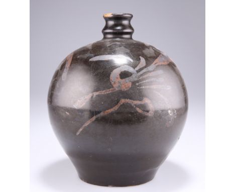 A NORTHERN SONG DYNASTY CIZHOU TYPE OVOID BOTTLE 'XIAOKOU PING', the body freely painted in russet brown slip on two sides wi