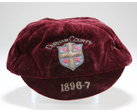 A COUNTY (RUGBY ?) CAP FOR THE SEASON 1896-7, the maroon ground bearing bullion embroidered 'Durham County' together with the