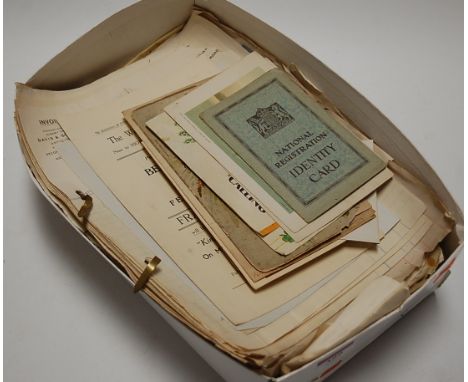 A box of assorted 19th century and later prints, invoices and ephemera