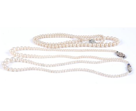 Three various faux pearl necklaces, each having paste set clasps