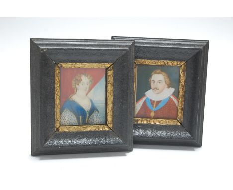 19th century Continental school - Head and shoulders portrait miniature bust of a gentleman wearing silk ruff and robes; toge