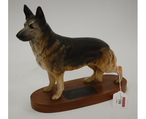 A Conoisseur Model by Beswick of an Alsatian German Shepherd dog, matt finish, on plinth, height 22cm