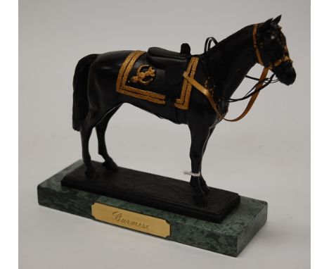 A modern cast and painted metal model of the Queen's horse 'Burmese', stamped to plinth Osborne '87, and from an edition of 5