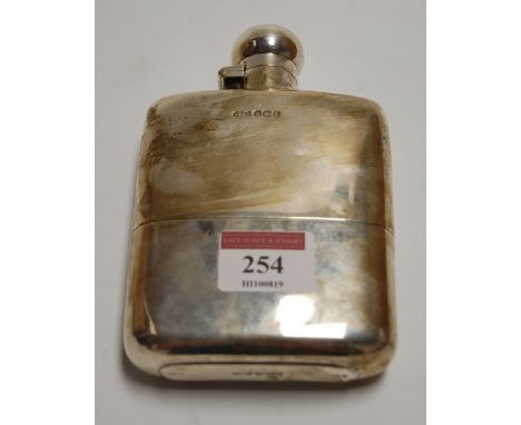 A James Dixon &amp; Sons silver hip flask, with removable sleeve, 8.6oz, 14cm