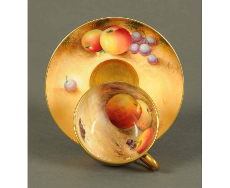 A Royal Worcester fruit cup and saucer, signed. CONDITION REPORT: The saucer is in generally good condition with only minor s
