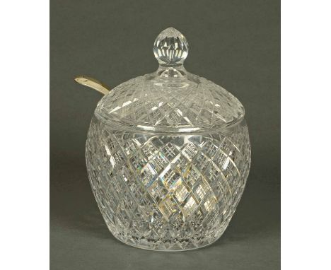 A Waterford Crystal punch bowl, with plated ladle.  Height 12.5 ins. CONDITION REPORT: The punch bowl and lid are both in ext