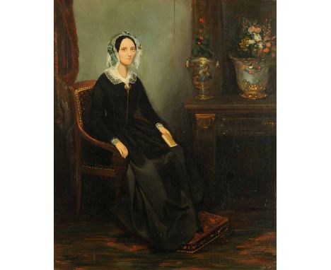 A 19th century oil painting on canvas, portrait of lady seated.  26 ins x 20 ins, framed. 