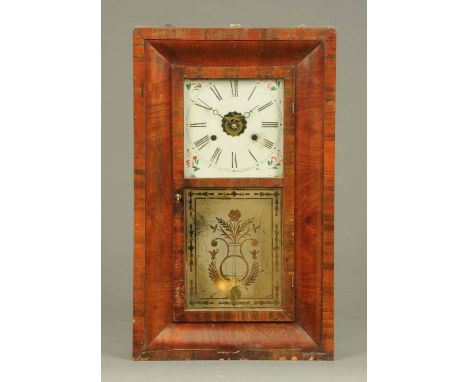 A 19th century American wall clock, with alarm, in rectangular mahogany case.  