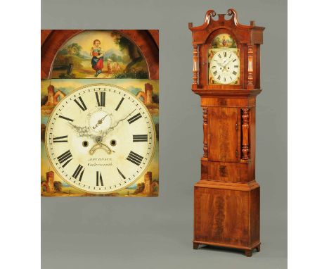 A Victorian mahogany longcase clock, by Furness of Cockermouth, with swans neck pediment, arched painted dial and thirty hour