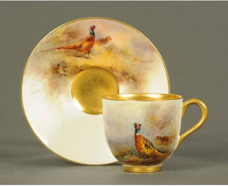 A Royal Worcester pheasant cup and saucer, signed "James Stinton" (see illustration). CONDITION REPORT: The piece has no repa