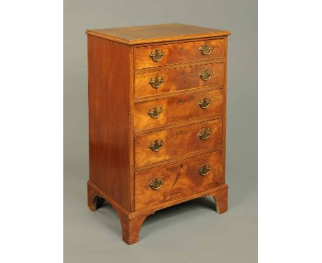 A George III style mahogany chest of five drawers, each drawer with brass drop handles and cockbeading to each drawer front a