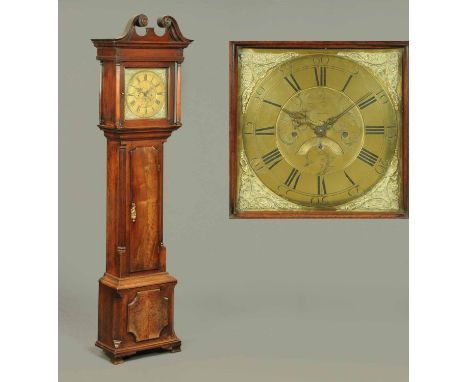 A George III longcase clock by Benson of Whitehaven, in red walnut case with swans neck pediment above the glazed door with 1