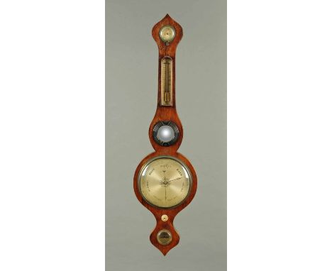 A Victorian mahogany cased barometer, with mirror, thermometer, hygrometer and level.  