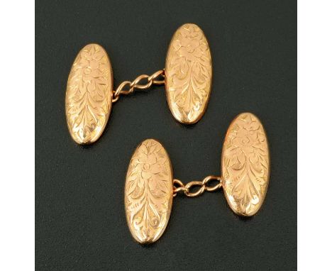 A pair of 9 ct gold foliate engraved cufflinks, 3.2 grams. 