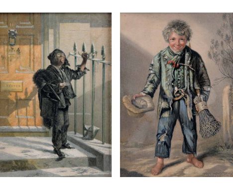 A pair of Baxter prints, chimney sweep and boy with broom.   6.5 ins x 5 ins. 