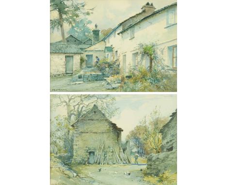 H.R. Wilkinson, pair of watercolours, Lake District buildings.  27 cm x 38 cm.