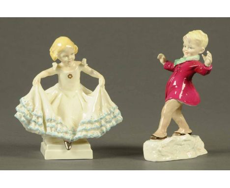 Two Royal Worcester figures, "January" 3452 and "Masquerade" 3360.