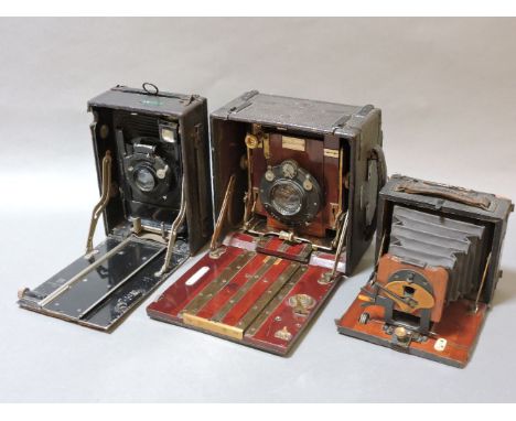 Sanderson folding quarter plate camera fitted with Ross 6in Xpres 1:45 lens, together with an Ernemann-Werke AG folding camer