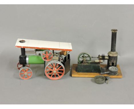A Carette stationary steam engine, and a Mamod traction engine