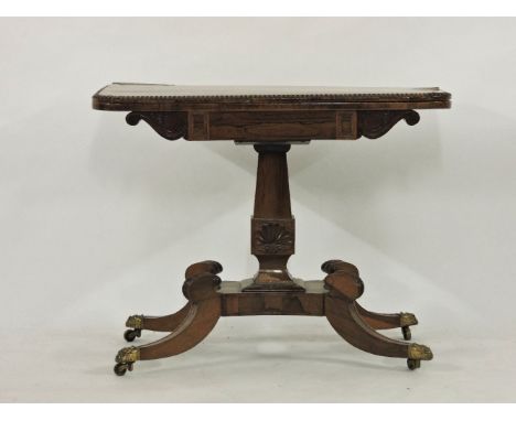 A Regency rosewood fold over top card table, 92cm wide