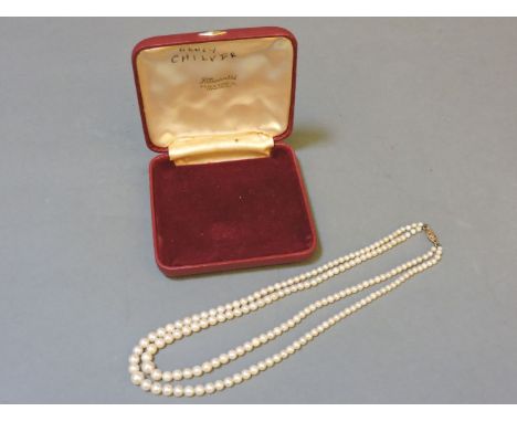 A two row graduated cultured pearl necklace, with a 9ct gold clasp