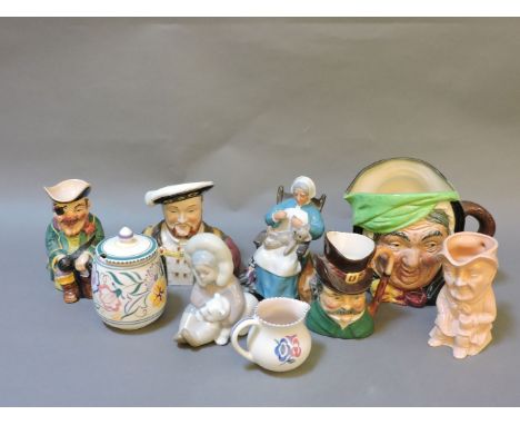 Ceramics including: Royal Doulton character jug, Poole jug and preserve pot, Doulton figure 'Nanny', Lladro eskimo child with