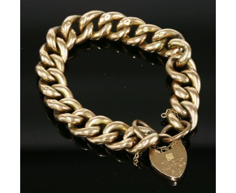 An Edwardian gold hollow curb link chain bracelet, marked 9ct, 30.06g